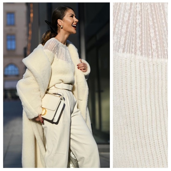 Bloggers Fave! Zara Cream Mesh Lace Trimmed Sweater - Picture 1 of 13